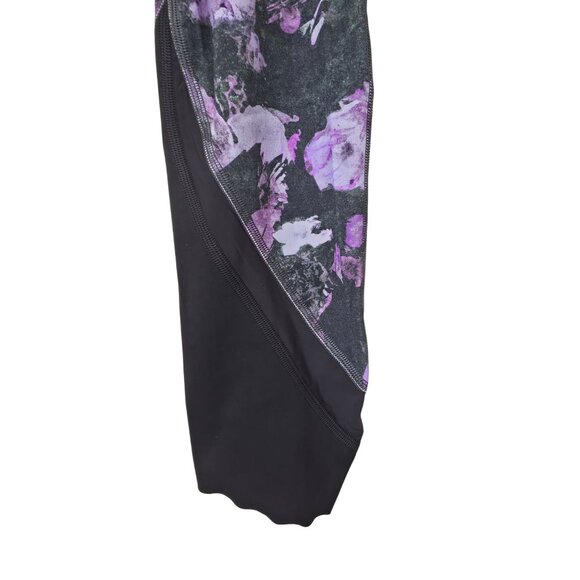 Lululemon Fast & Free Black & Purple Floral Print Athletic Leggings Women's Sz 2 - Picture 6 of 8